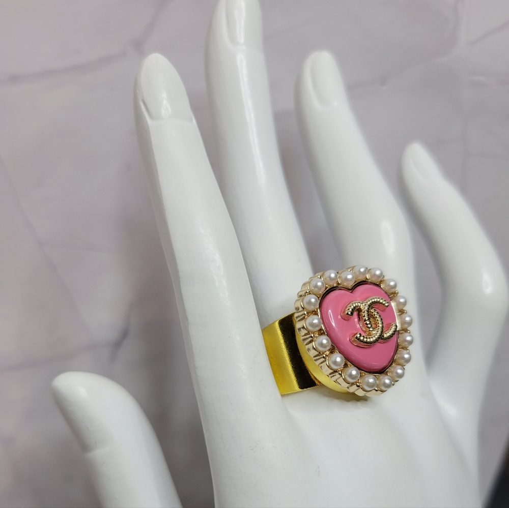 Chanel Heart Button, Adjustable Statement Ring - image 2